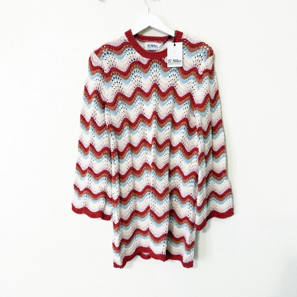 NWT 27 Miles Malibu Reno Crochet dress w lettuce trim & bell sleeves multicolor - Picture 3 of 8